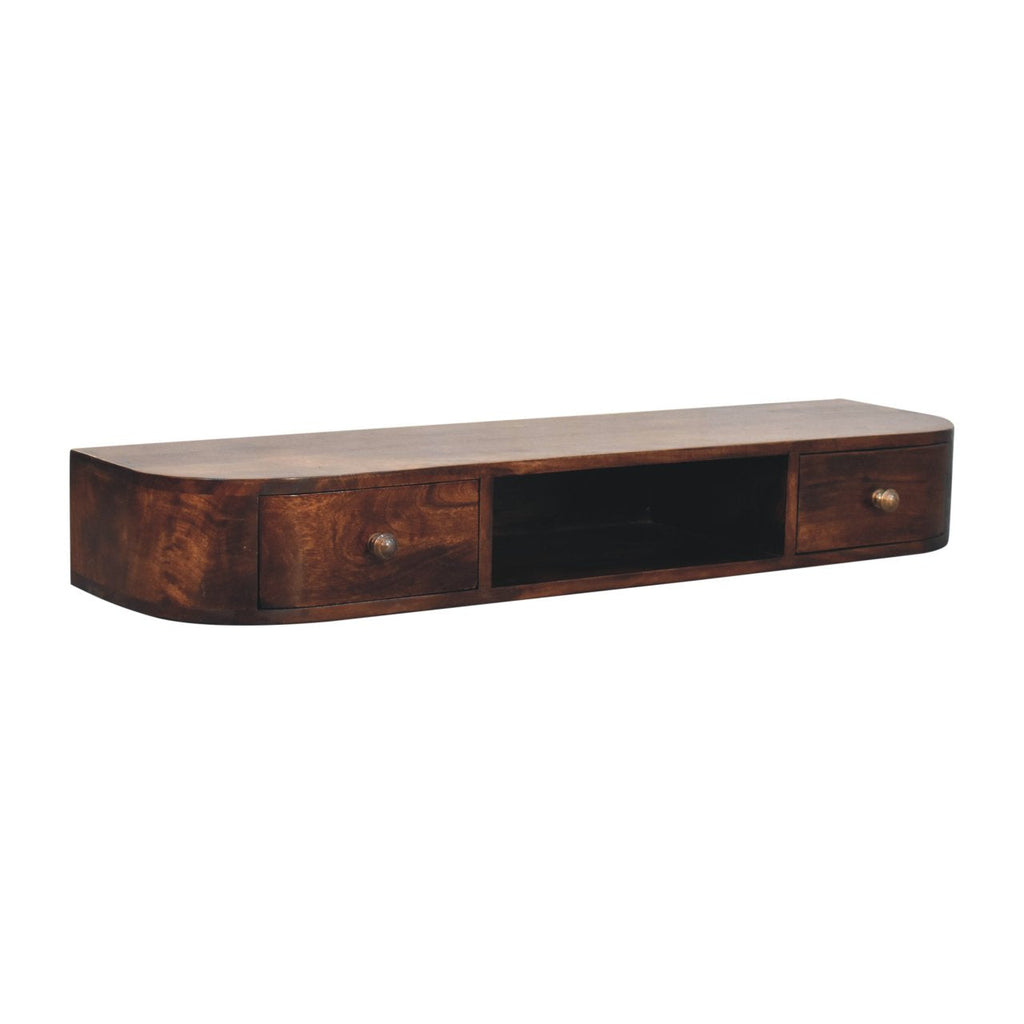 Lunar 2-Drawer Wall-Mounted Solid Mango Wood Console – Chestnut Finish