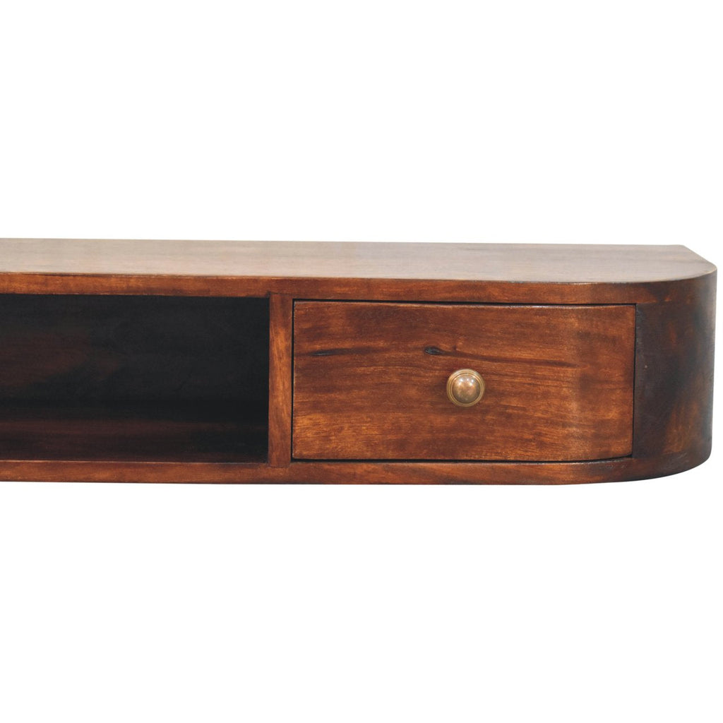 Lunar 2-Drawer Wall-Mounted Solid Mango Wood Console – Chestnut Finish