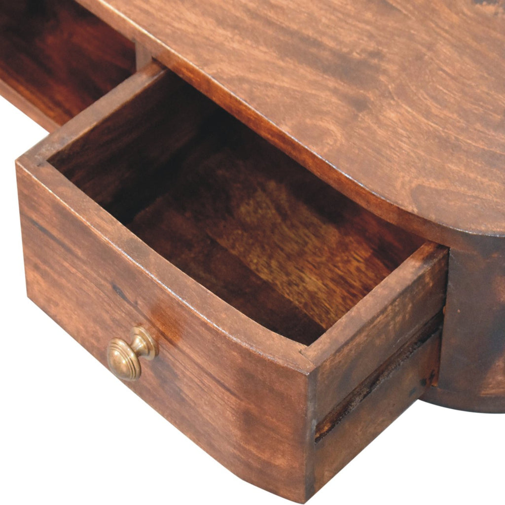 Lunar 2-Drawer Wall-Mounted Solid Mango Wood Console – Chestnut Finish