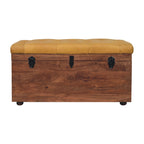 Brown Buffalo Leather & Solid Mango Wood Storage Trunk – Honey Caramel Finish