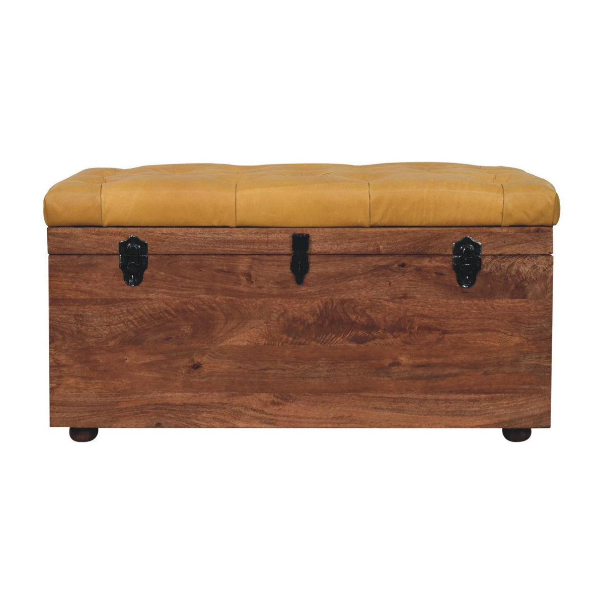 Brown Buffalo Leather & Solid Mango Wood Storage Trunk – Honey Caramel Finish
