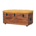 Brown Buffalo Leather & Solid Mango Wood Storage Trunk – Honey Caramel Finish