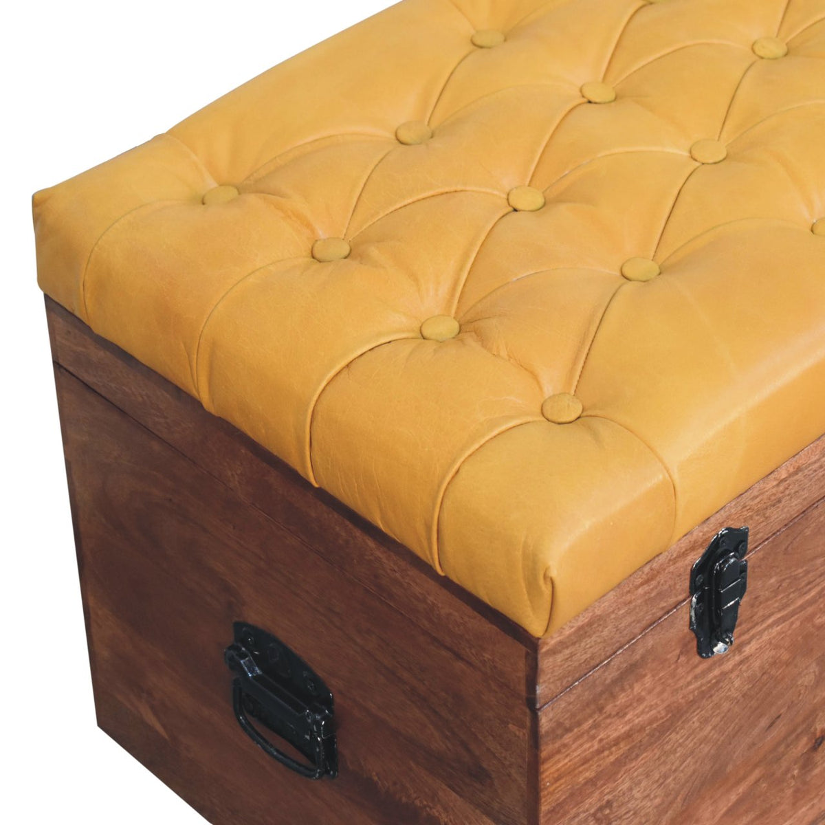 Brown Buffalo Leather & Solid Mango Wood Storage Trunk – Honey Caramel Finish