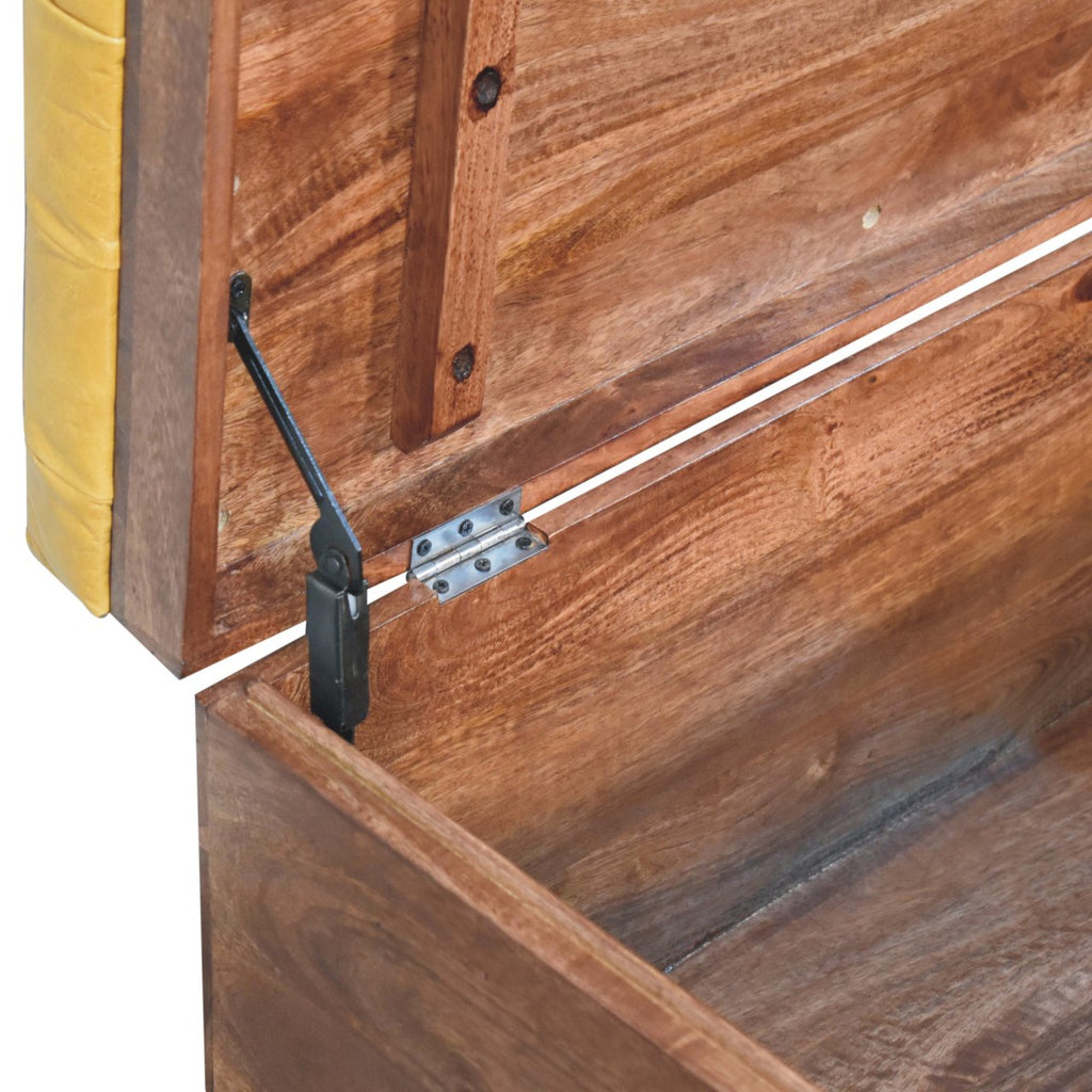 Brown Buffalo Leather & Solid Mango Wood Storage Trunk – Honey Caramel Finish