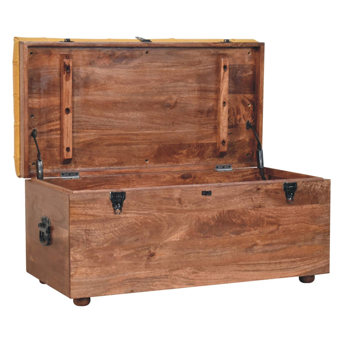 Brown Buffalo Leather & Solid Mango Wood Storage Trunk – Honey Caramel Finish