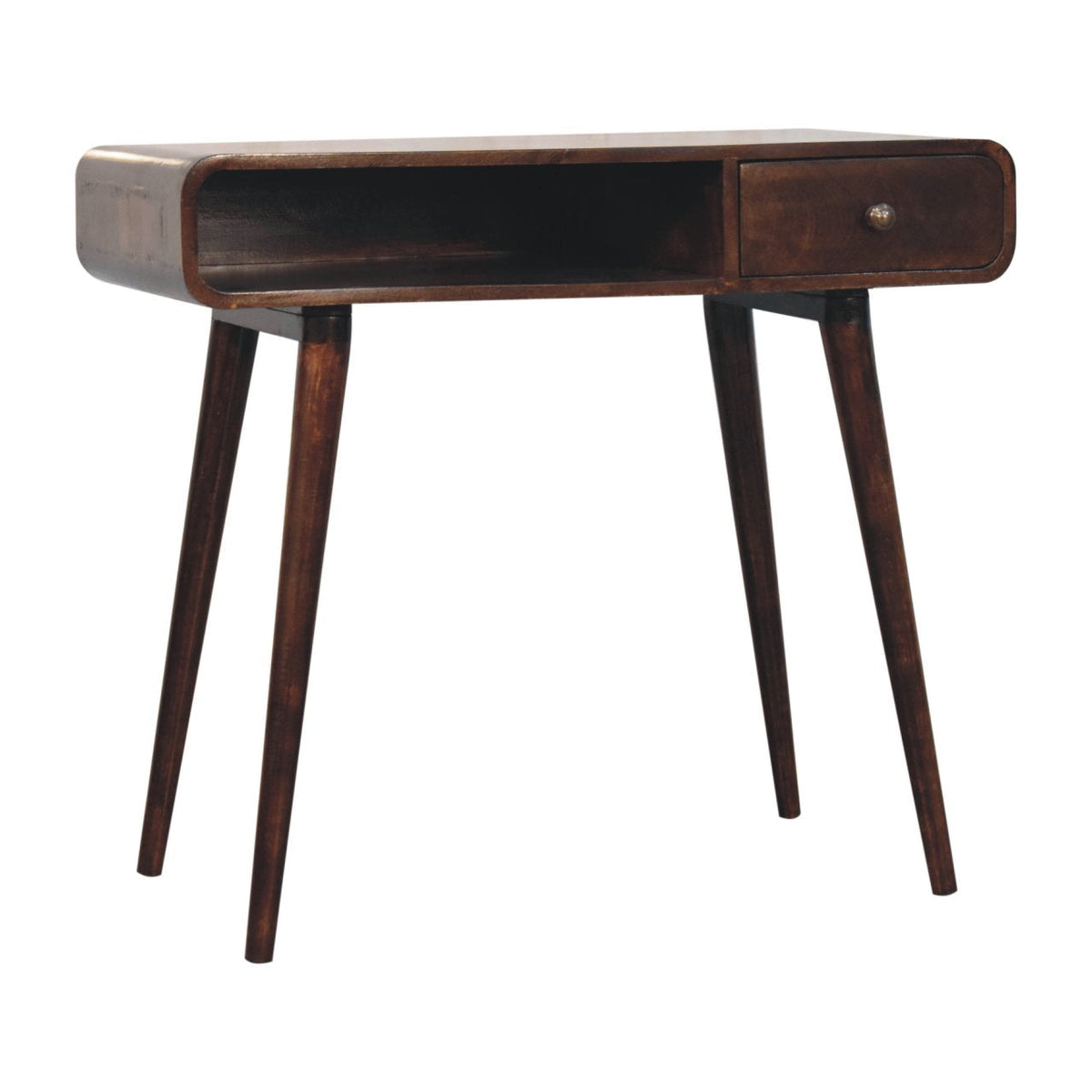 Curved Solid Mango Wood Writing Desk – California Walnut Finish
