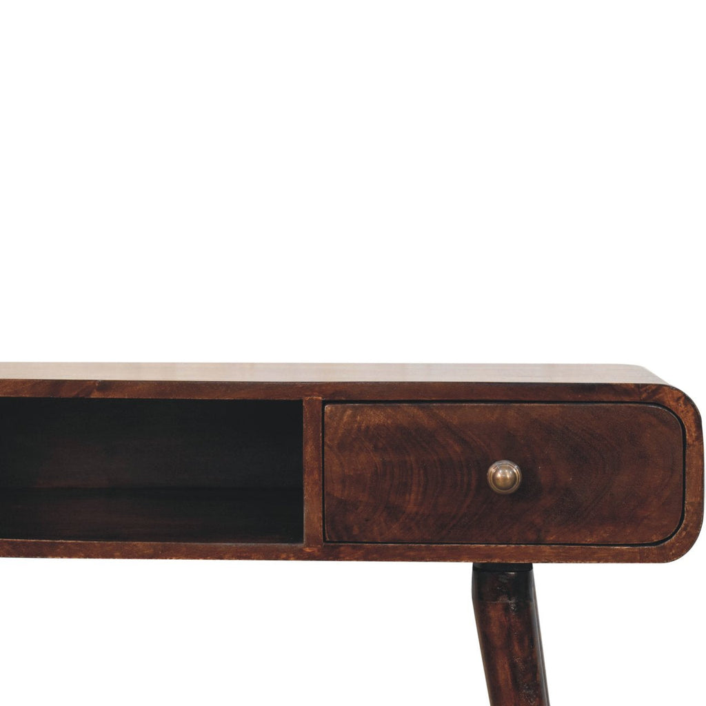 Curved Solid Mango Wood Writing Desk – California Walnut Finish