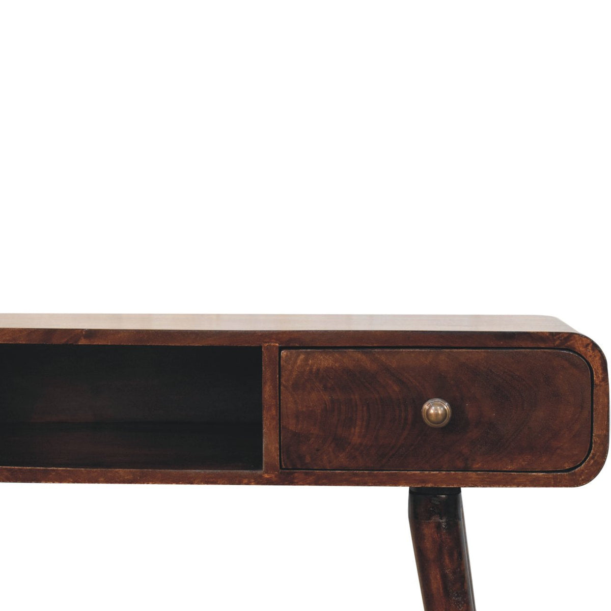 Curved Solid Mango Wood Writing Desk – California Walnut Finish