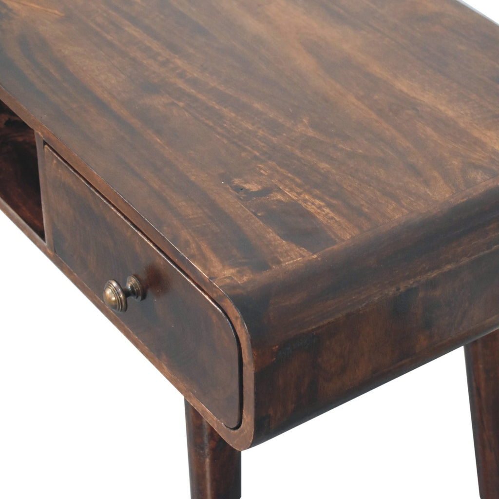 Curved Solid Mango Wood Writing Desk – California Walnut Finish