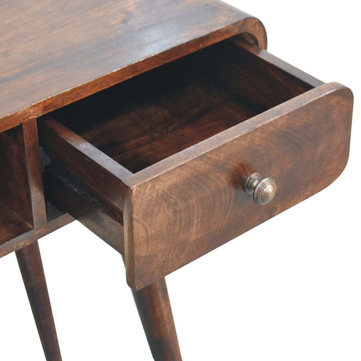 Curved Solid Mango Wood Writing Desk – California Walnut Finish