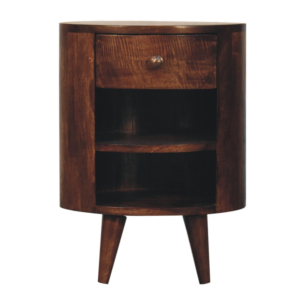 Cortez Solid Mango Wood Bedside Table – California Walnut Finish