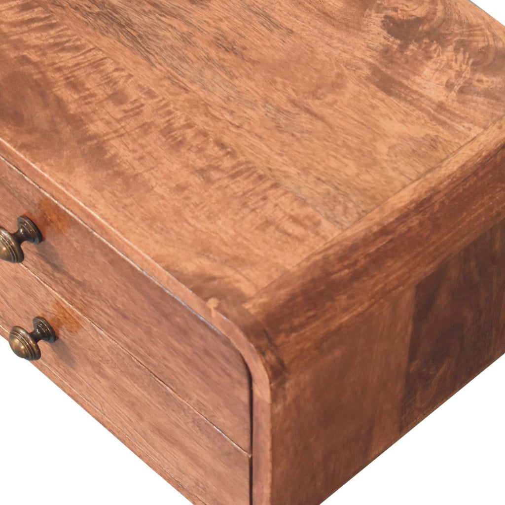 2-Drawer Floating Solid Mango Wood Bedside Table – Honey Caramel Finish