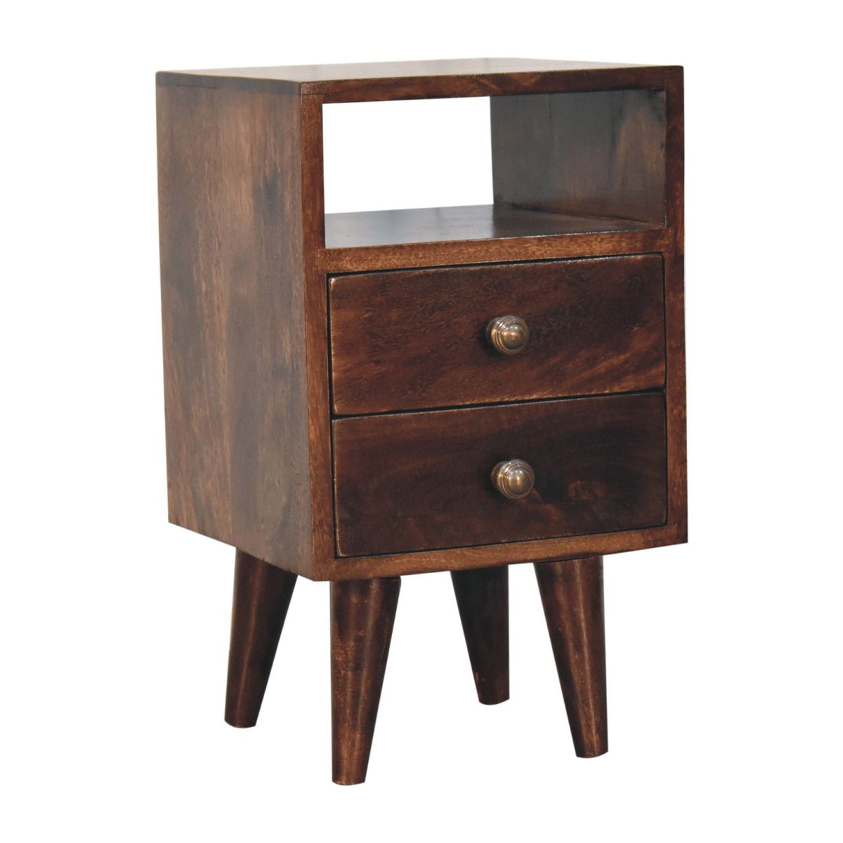 Mini Classic Solid Mango Wood Bedside Table – California Walnut Finish