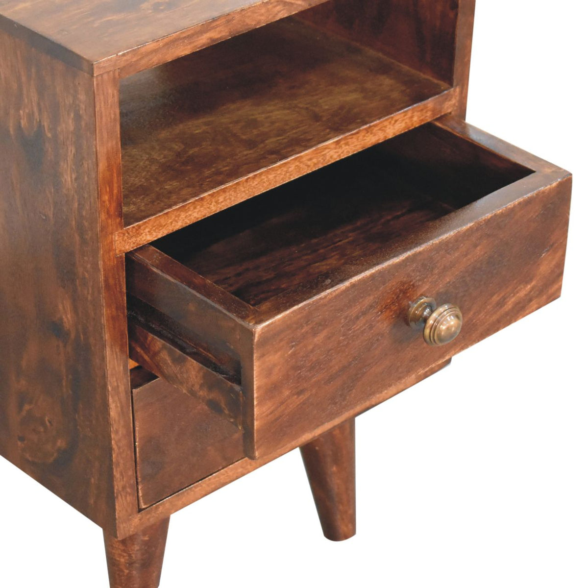 Mini Classic Solid Mango Wood Bedside Table – California Walnut Finish