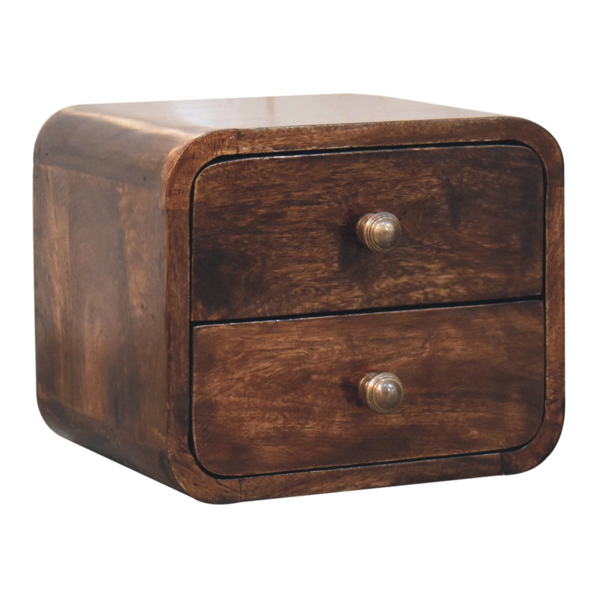 Mini Floating 2-Drawer Solid Mango Wood Nightstand – California Walnut Finish