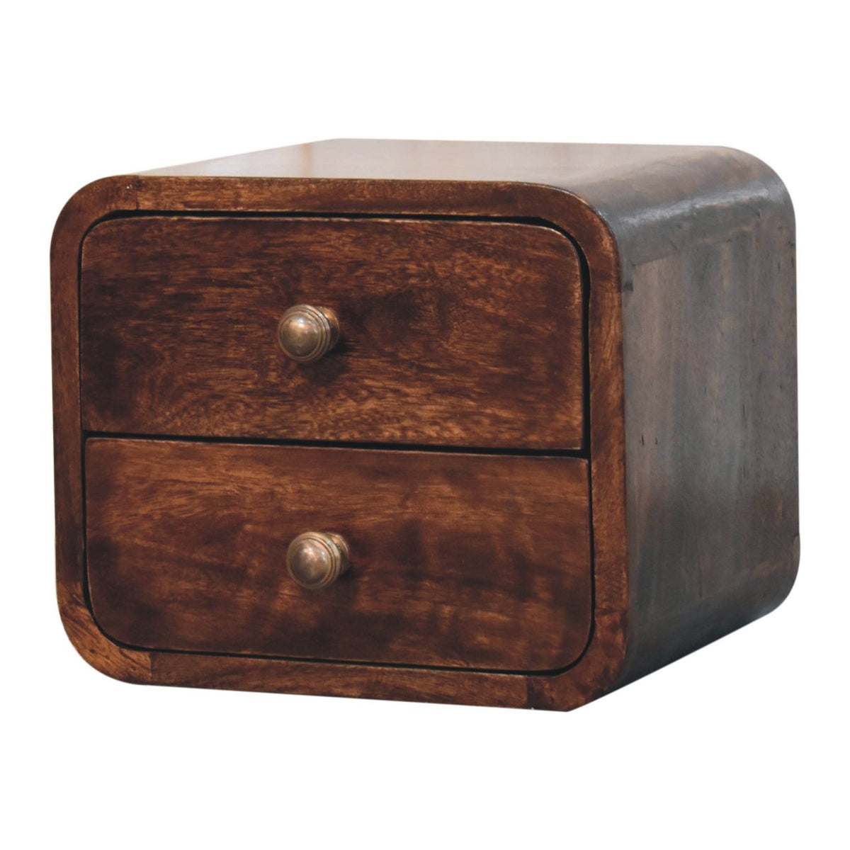 Mini Floating 2-Drawer Solid Mango Wood Nightstand – California Walnut Finish