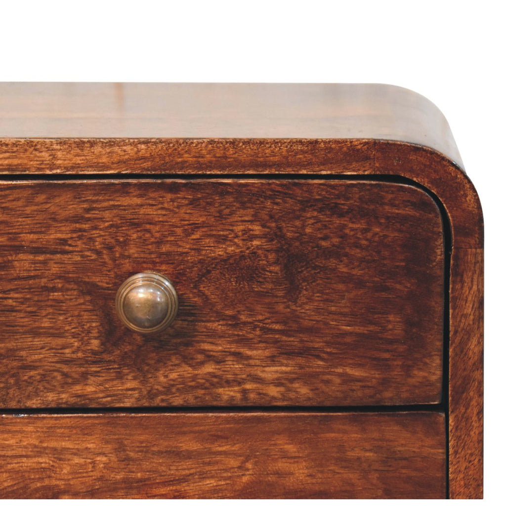 Mini Floating 2-Drawer Solid Mango Wood Nightstand – California Walnut Finish