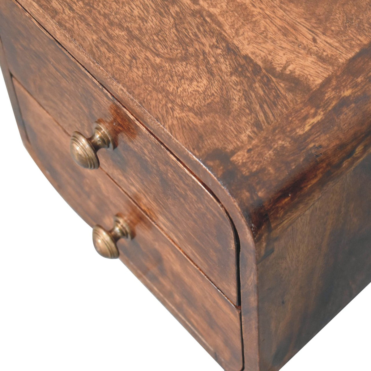 Mini Floating 2-Drawer Solid Mango Wood Nightstand – California Walnut Finish