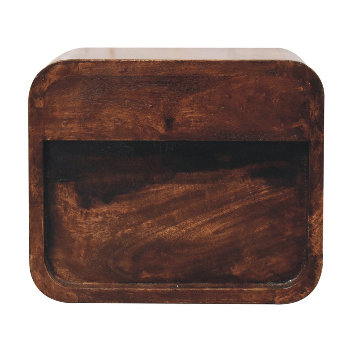 Mini Floating 2-Drawer Solid Mango Wood Nightstand – California Walnut Finish