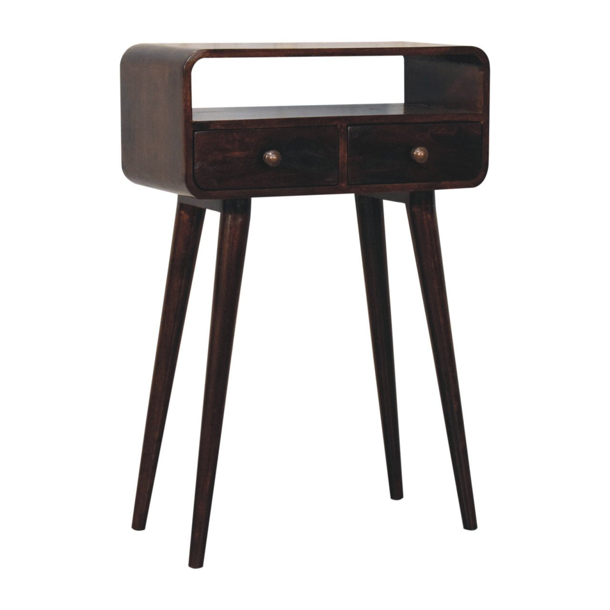 Mini Curved Console Table – California Walnut Finish