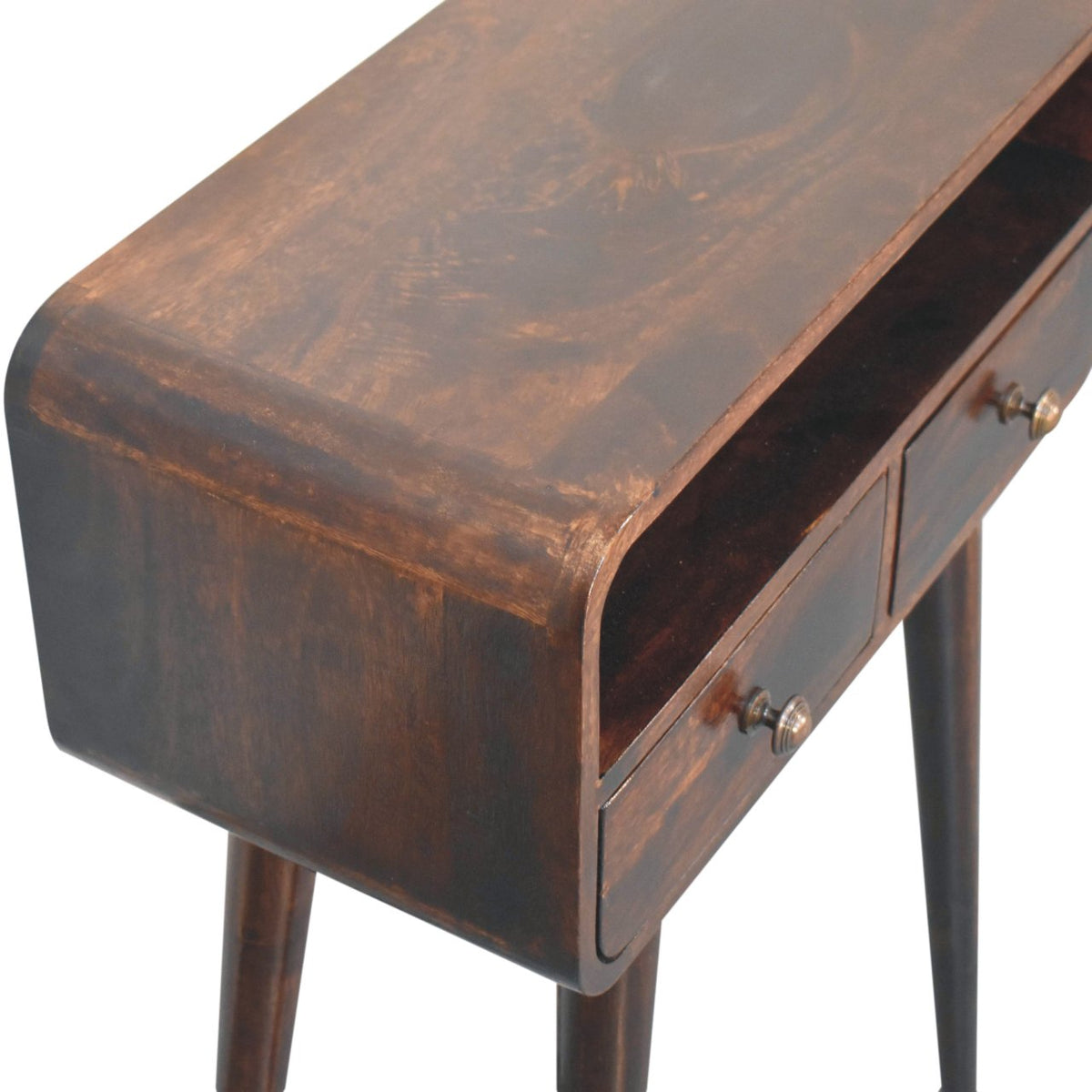 Mini Curved Console Table – California Walnut Finish