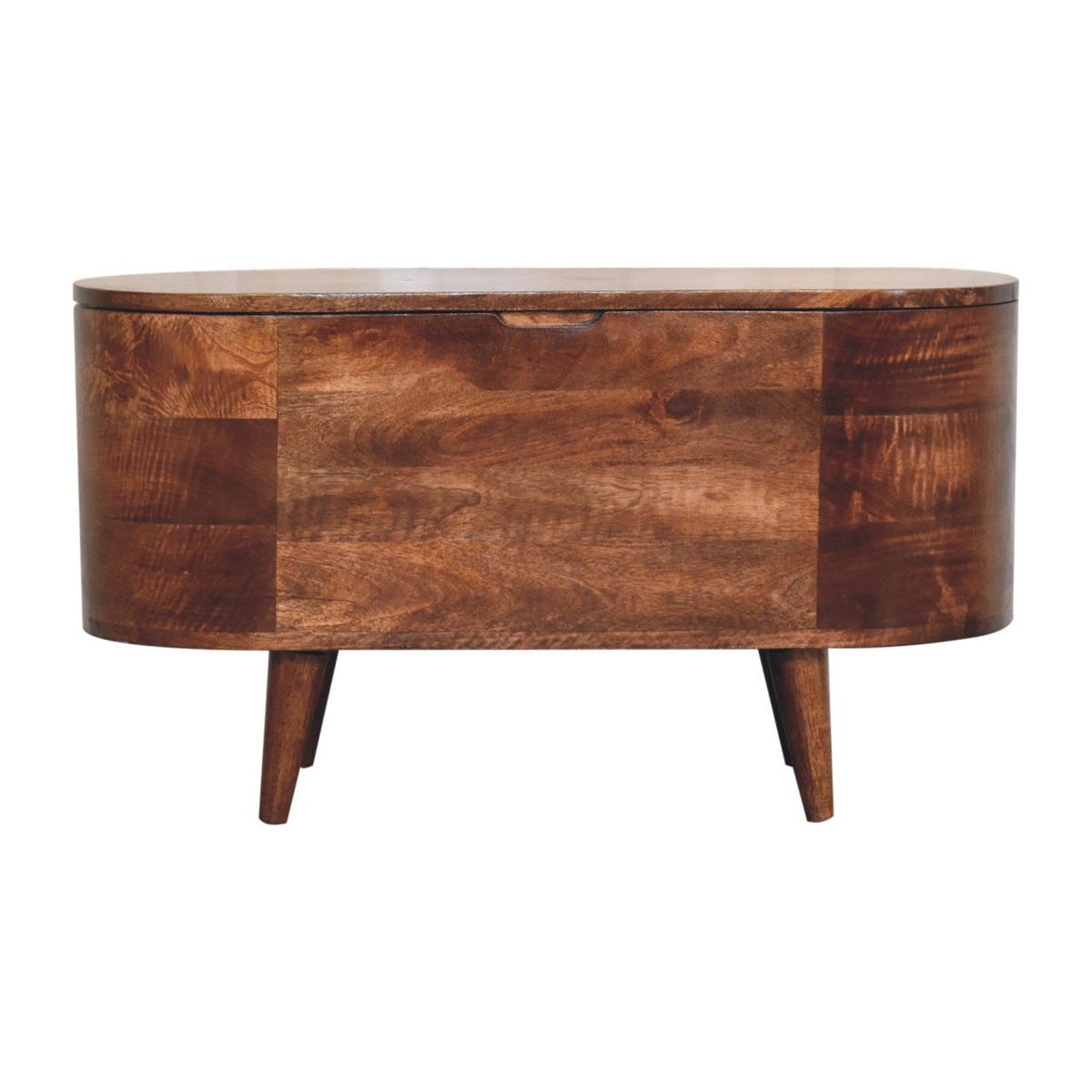 Rounded Solid Mango Wood Lift-Up Blanket Chest – Honey Caramel Finish