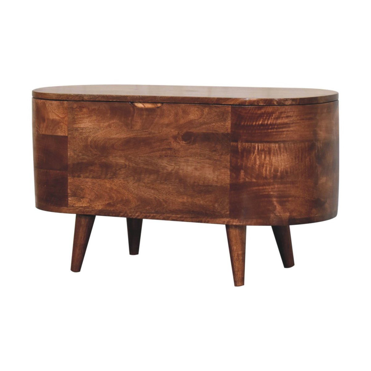 Rounded Solid Mango Wood Lift-Up Blanket Chest – Honey Caramel Finish