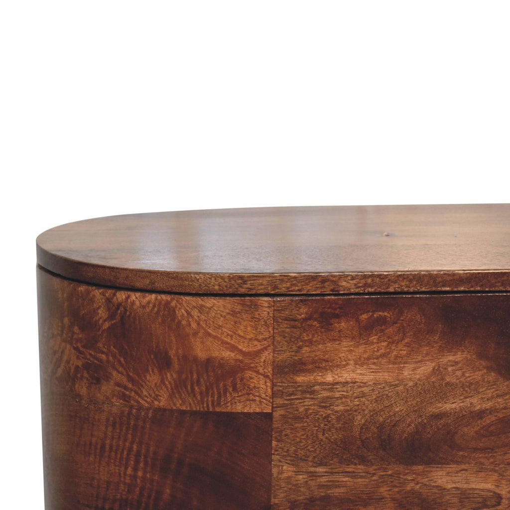 Rounded Solid Mango Wood Lift-Up Blanket Chest – Honey Caramel Finish