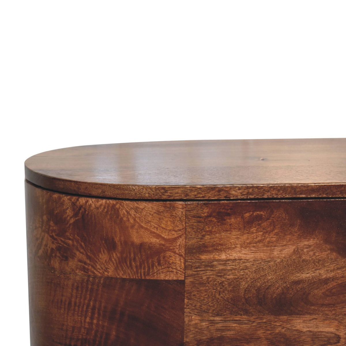 Rounded Solid Mango Wood Lift-Up Blanket Chest – Honey Caramel Finish