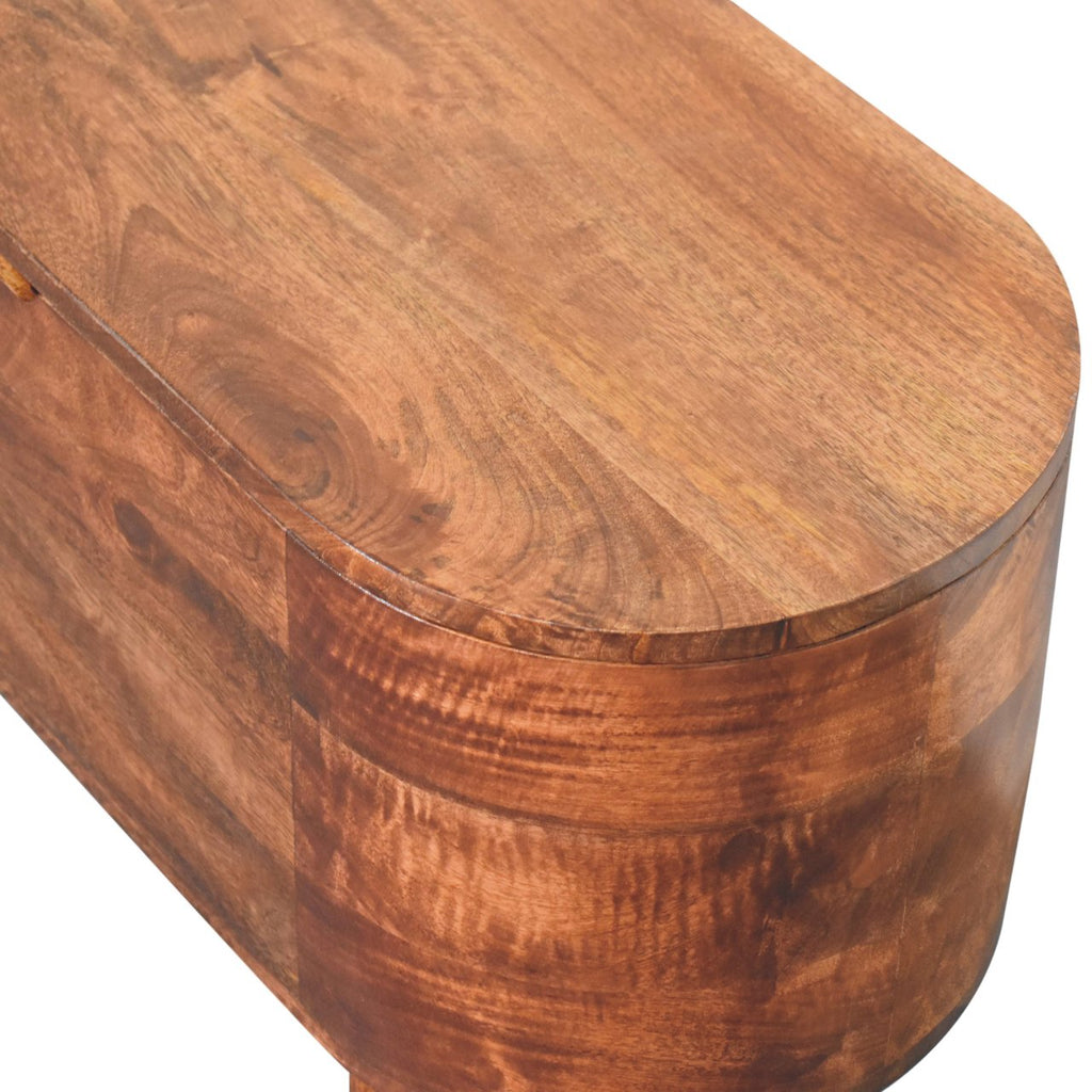 Rounded Solid Mango Wood Lift-Up Blanket Chest – Honey Caramel Finish