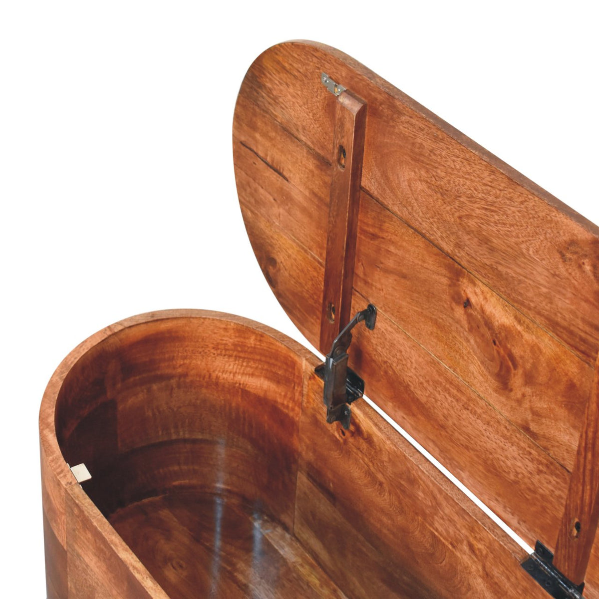 Rounded Solid Mango Wood Lift-Up Blanket Chest – Honey Caramel Finish