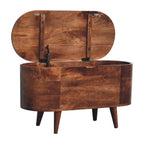 Rounded Solid Mango Wood Lift-Up Blanket Chest – Honey Caramel Finish