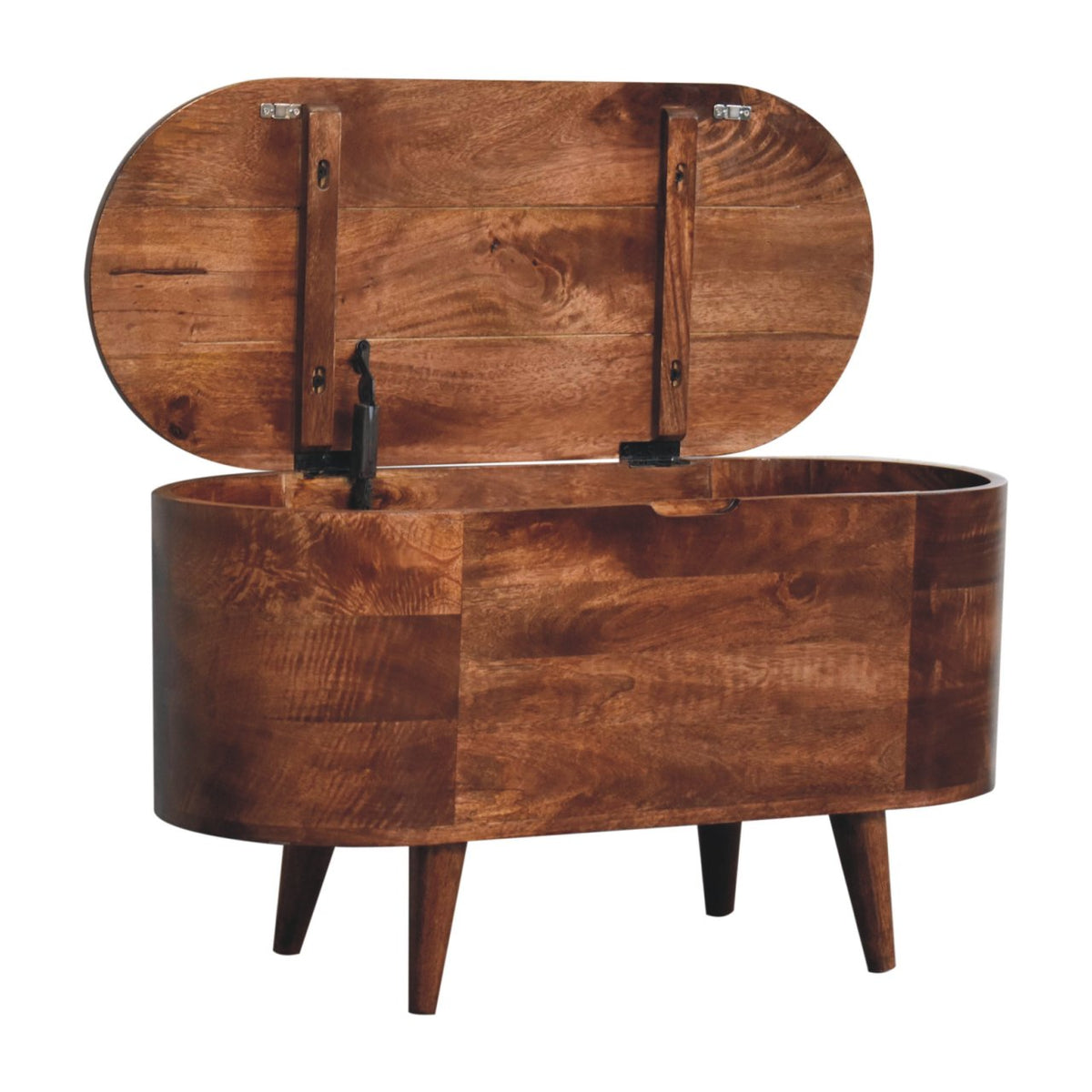 Rounded Solid Mango Wood Lift-Up Blanket Chest – Honey Caramel Finish