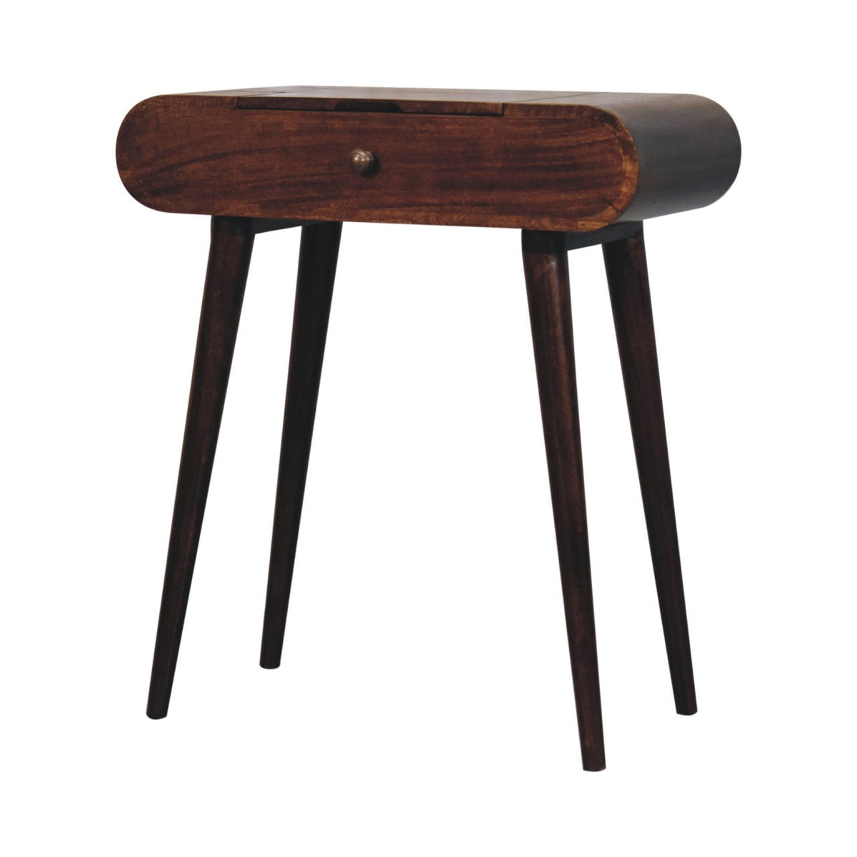 Mini Solid Mango Wood Dressing Table with Foldable Mirror – California Walnut Finish