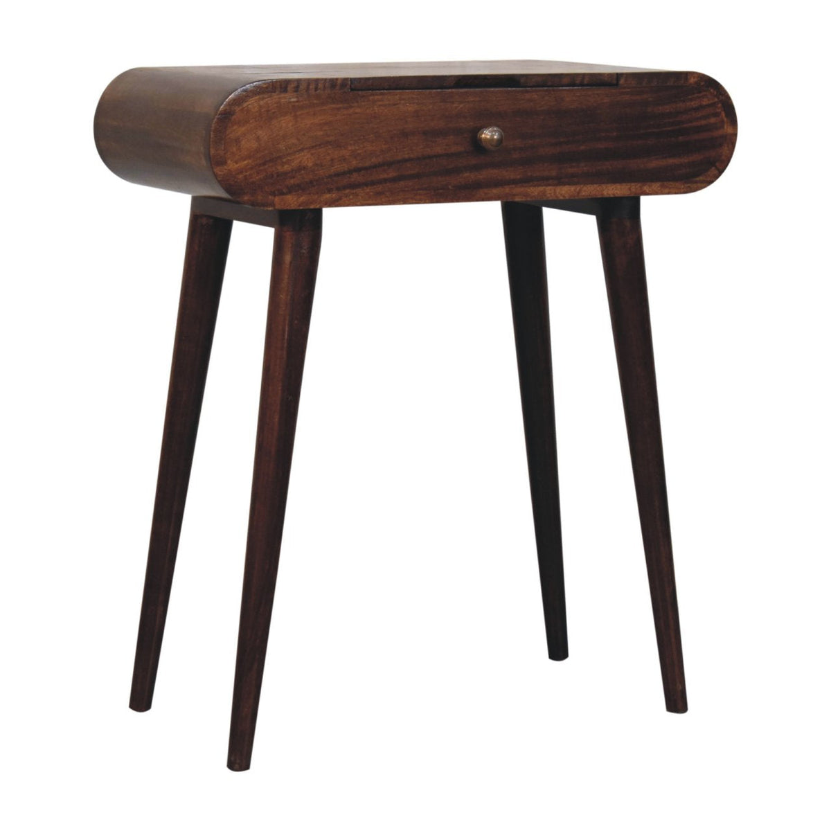 Mini Solid Mango Wood Dressing Table with Foldable Mirror – California Walnut Finish