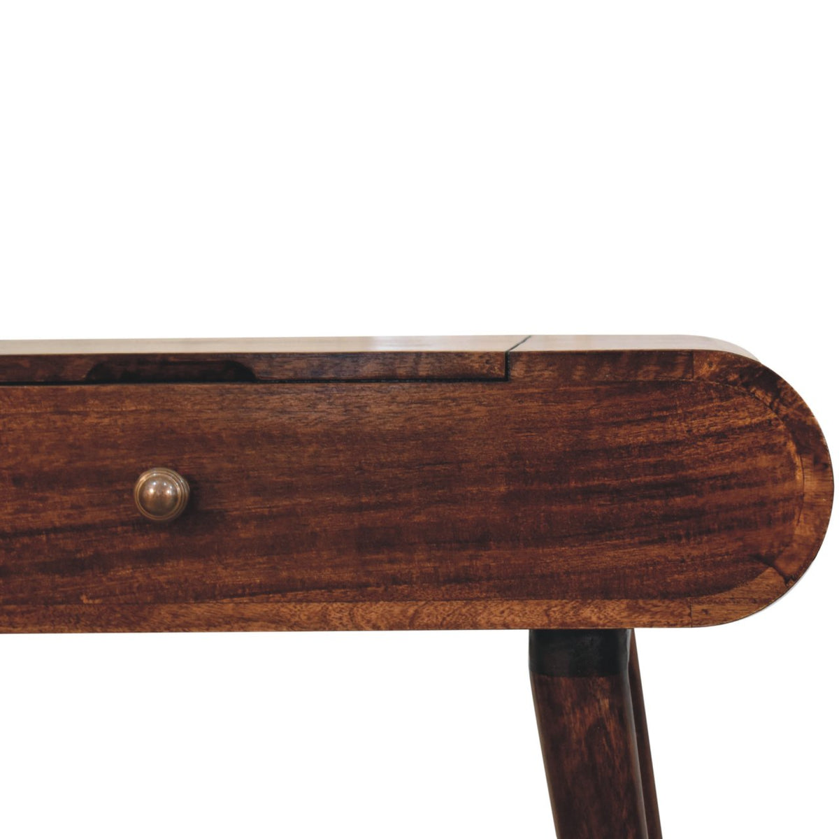 Mini Solid Mango Wood Dressing Table with Foldable Mirror – California Walnut Finish