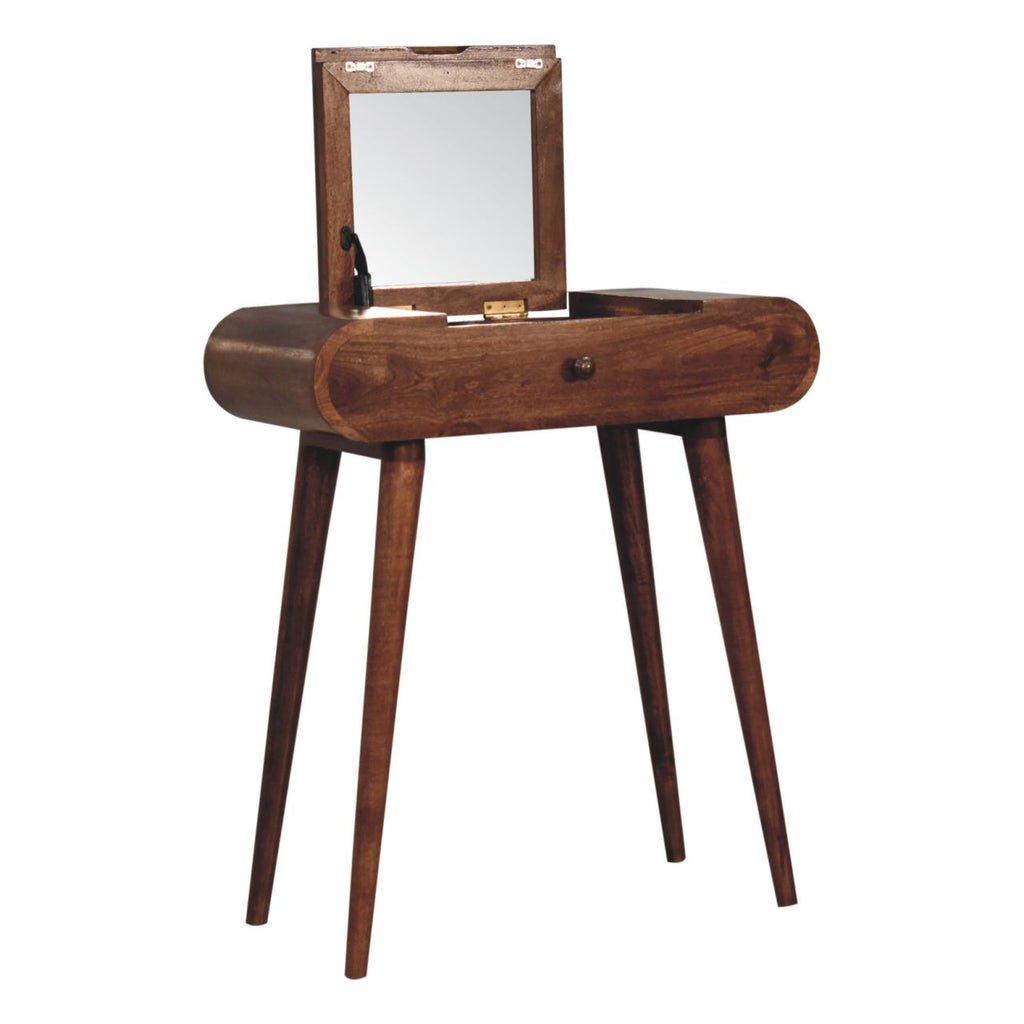 Mini Solid Mango Wood Dressing Table with Foldable Mirror – Honey Caramel Finish