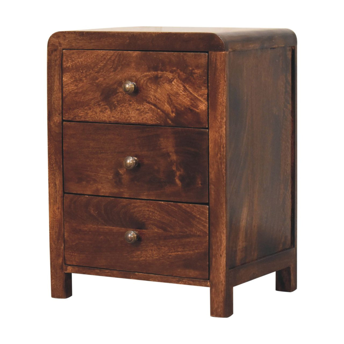 Naya Solid Mango Wood Nightstand – California Walnut Finish, 3 Drawers