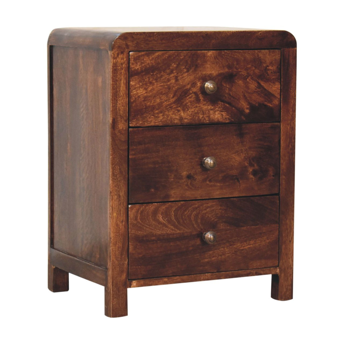 Naya Solid Mango Wood Nightstand – California Walnut Finish, 3 Drawers