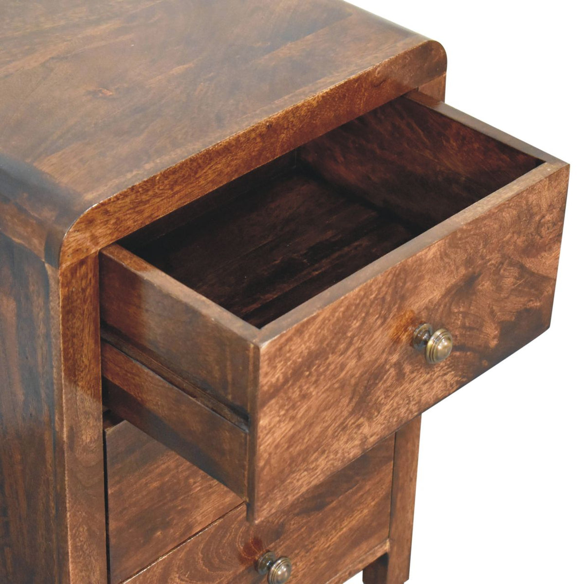 Naya Solid Mango Wood Nightstand – California Walnut Finish, 3 Drawers