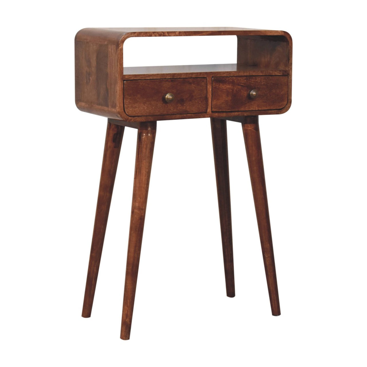 Mini Curved Solid Mango Wood Console Table – Honey Caramel Finish