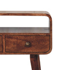 Mini Curved Solid Mango Wood Console Table – Honey Caramel Finish