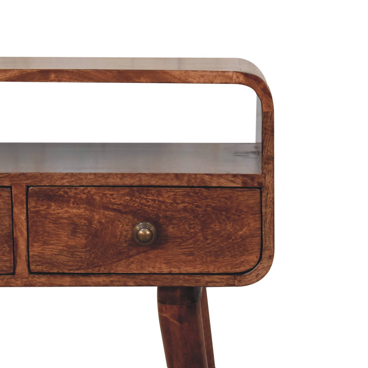 Mini Curved Solid Mango Wood Console Table – Honey Caramel Finish