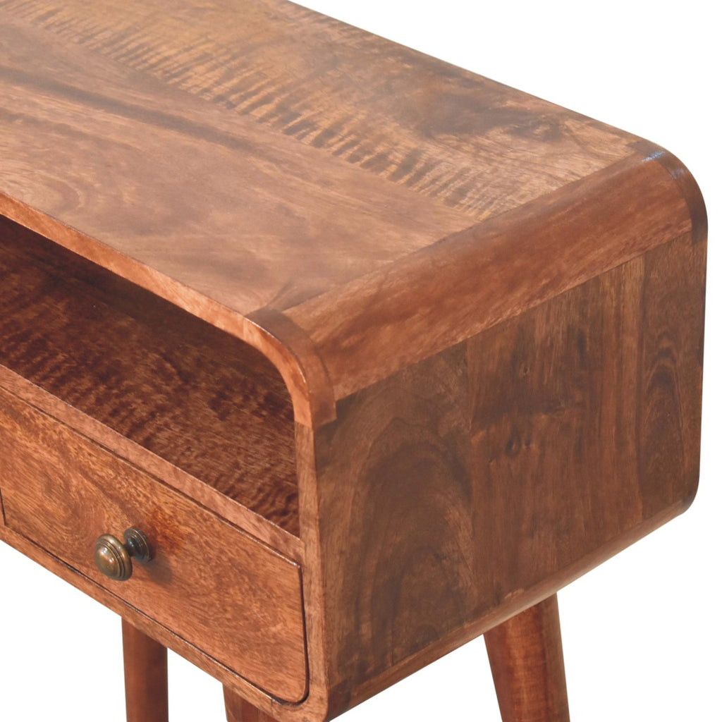 Mini Curved Solid Mango Wood Console Table – Honey Caramel Finish
