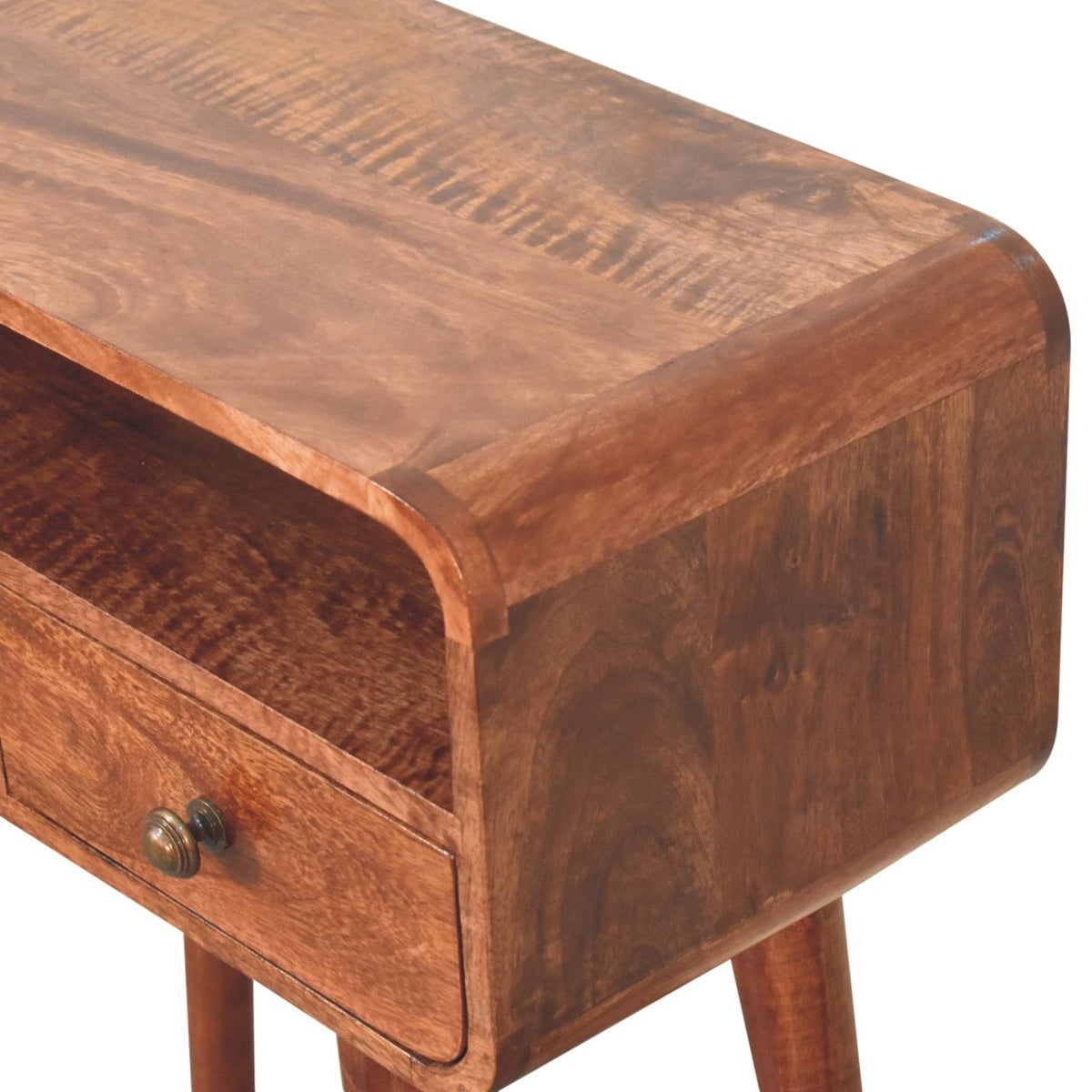 Mini Curved Solid Mango Wood Console Table – Honey Caramel Finish