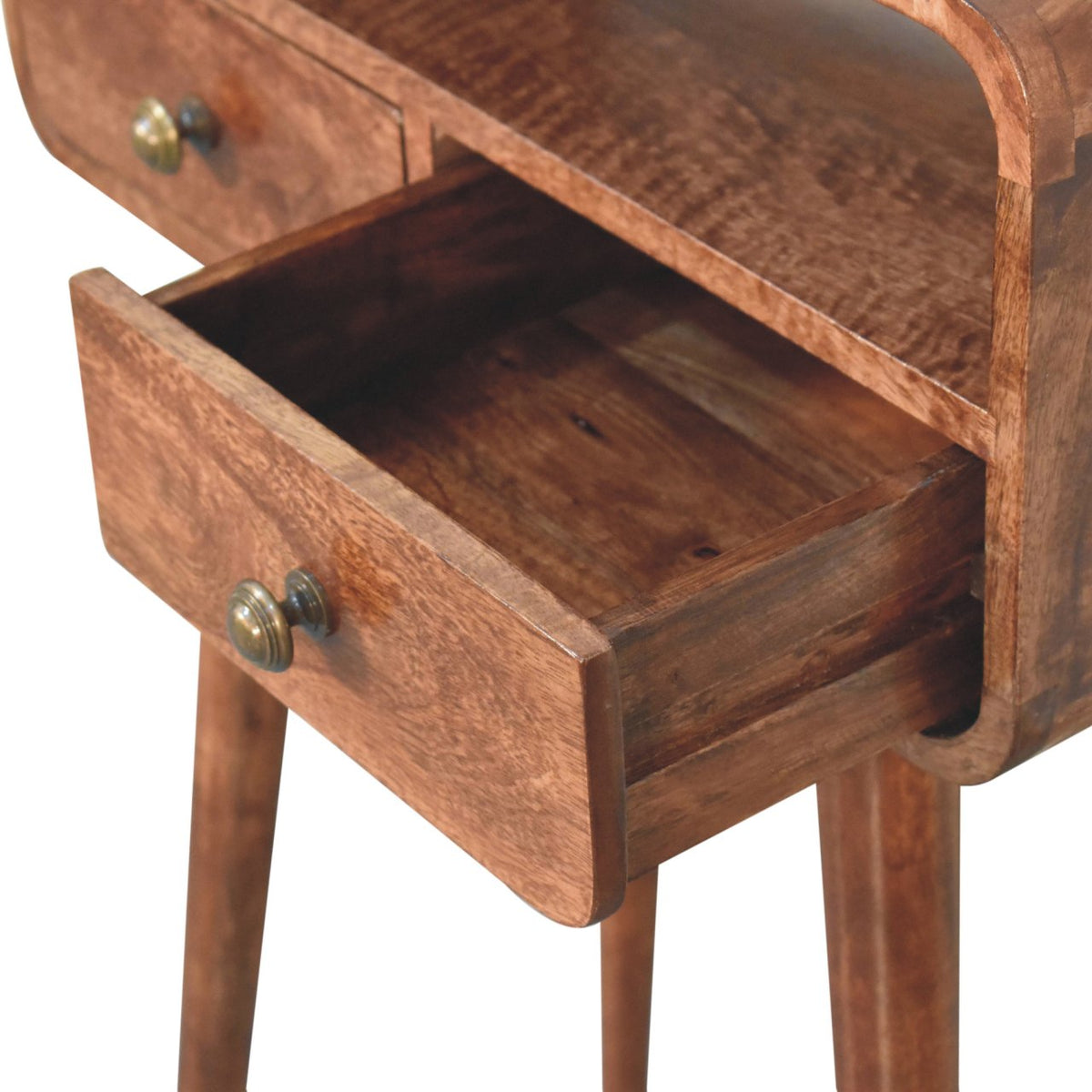 Mini Curved Solid Mango Wood Console Table – Honey Caramel Finish
