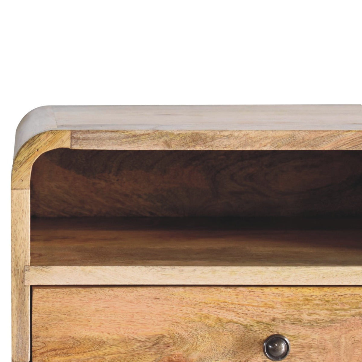 Solid Mango Wood Floating Nightstand – Oak-Ish Finish, Drawer and Open Shelf