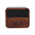 Extra-Mini Floating Solid Mango Wood Nightstand – Chestnut Finish, Drawer & Open Shelf
