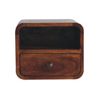 Extra-Mini Floating Solid Mango Wood Nightstand – Chestnut Finish, Drawer & Open Shelf