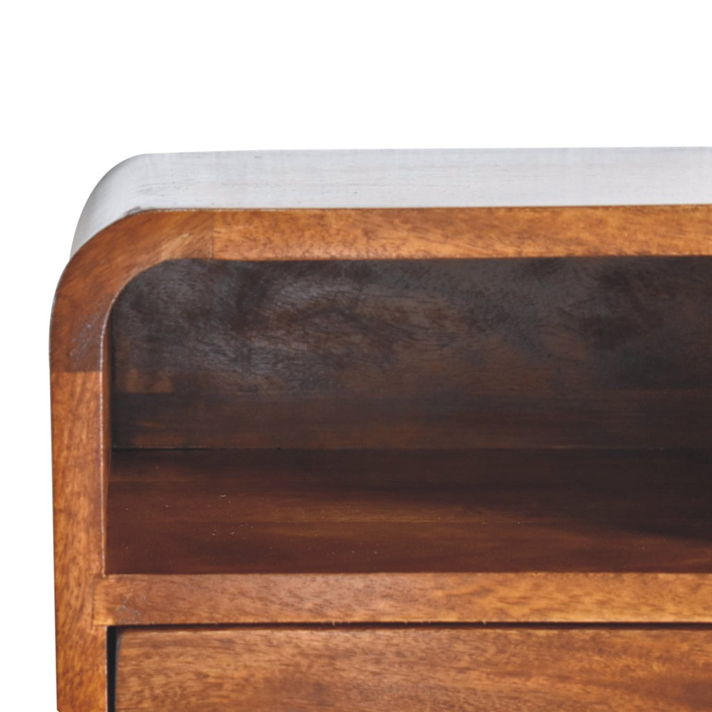 Extra-Mini Floating Solid Mango Wood Nightstand – Chestnut Finish, Drawer & Open Shelf